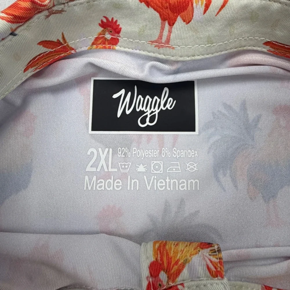 Waggle Golf Polo Shirt Mens 2XL White Rooster "Feeling Cocky" Print Performance - Picture 3 of 8